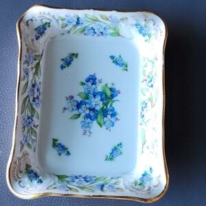 Schumann Arzberg Bavaria Forget Me Not Floral Trinket Dish Gold Trim Germany